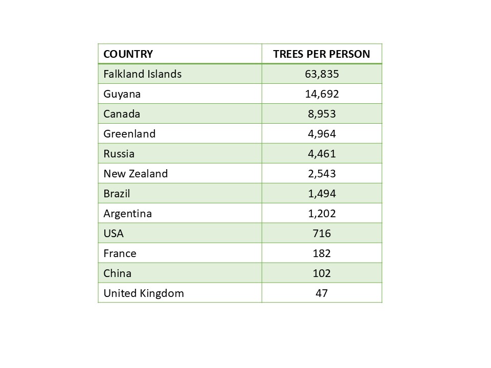 Trees per person